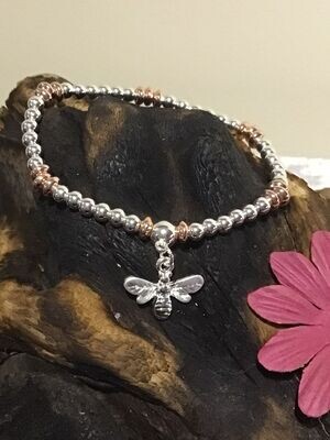 Silver and Rose Tone Bee Stretch Bracelet