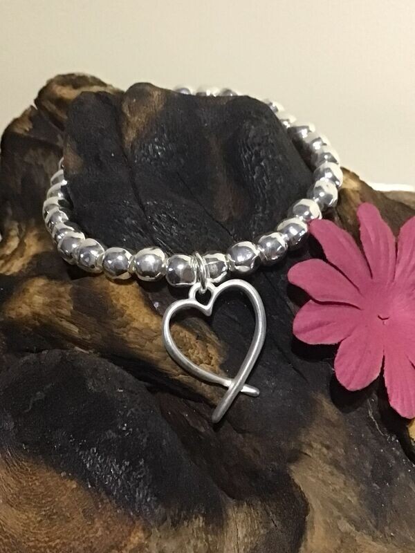 Open Heart Silver Tone Stretch Bracelet