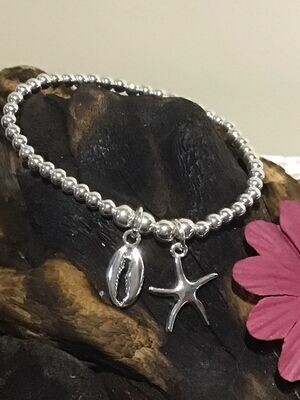 Starfish and Shell Silver Tone Stretch Bracelet