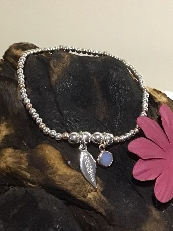 Leaf Silver and Rose Tone Stretch Bracelet