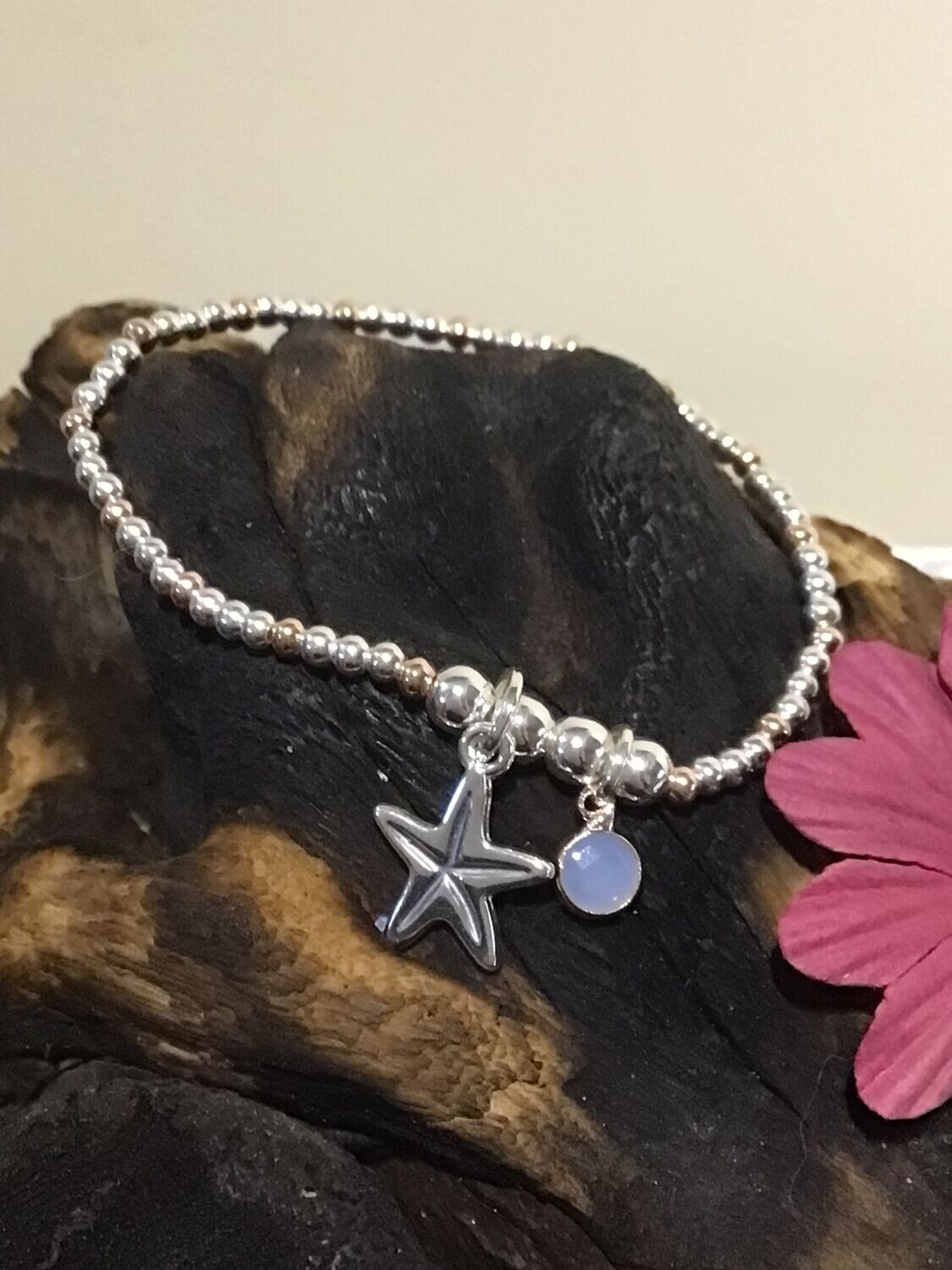 Starfish Silver and Rose Tone Stretch Bracelet