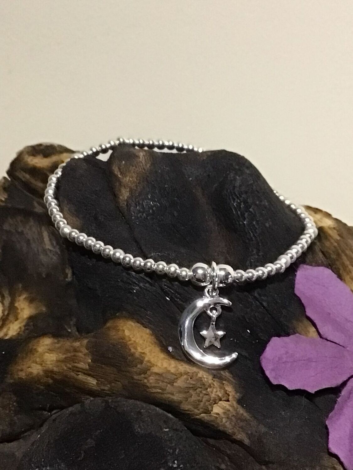 Silver Tone Moon and Stars Stretch Bracelet