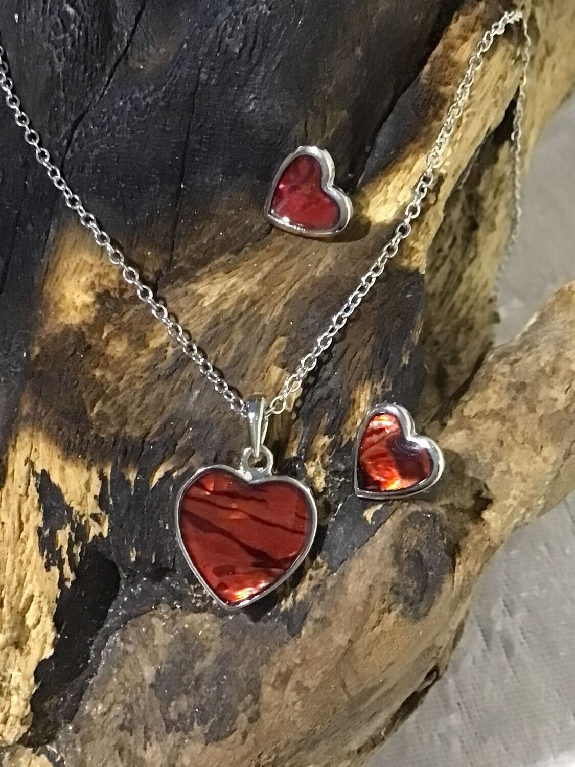 Heart Paua Shell Necklace and Earrings Set