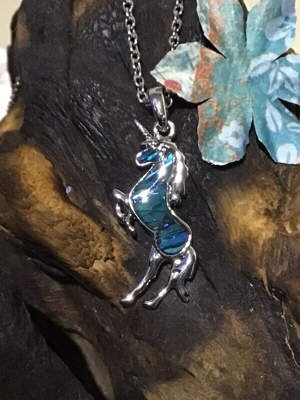 Blue Paua Shell Unicorn Necklace Blue Paua Shell Unicorn Necklace