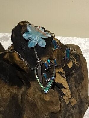 Blue Paua Shell Bluebell Necklace and Earrings Set