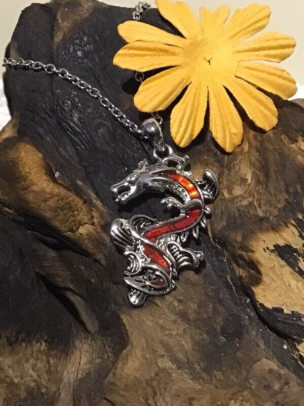 Red Paua Shell Chinese Dragon Necklace