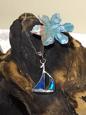 Blue Paua Shell Sailboat Necklace