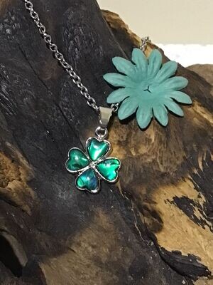 Green Paua Shell Four Leaf Clover Necklace