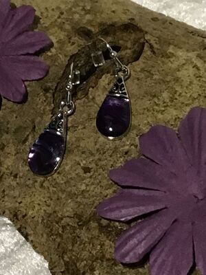 Purple Paua Shell Pear Drop Earrings