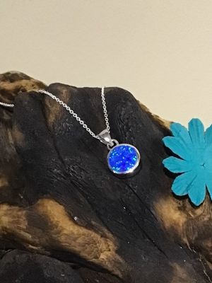 Blue Opal Round Silver Necklace