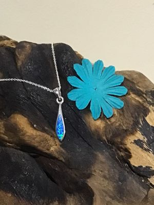 Blue Opal Drop Silver Necklace