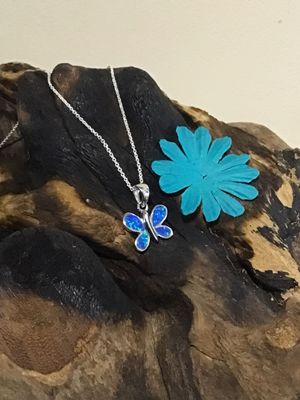 Blue Opal Butterfly Silver Necklace
