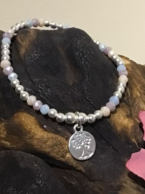 Pastel and Silver Tone Tree of Life Stretch Bracelet