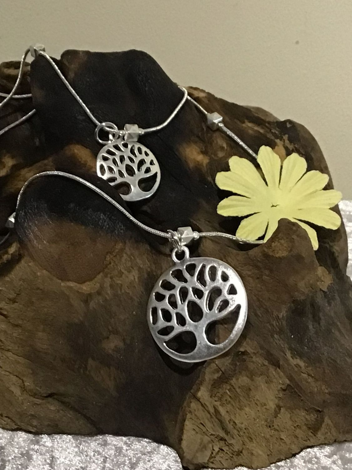 Silver Tone Double Tree of Life Long Necklace