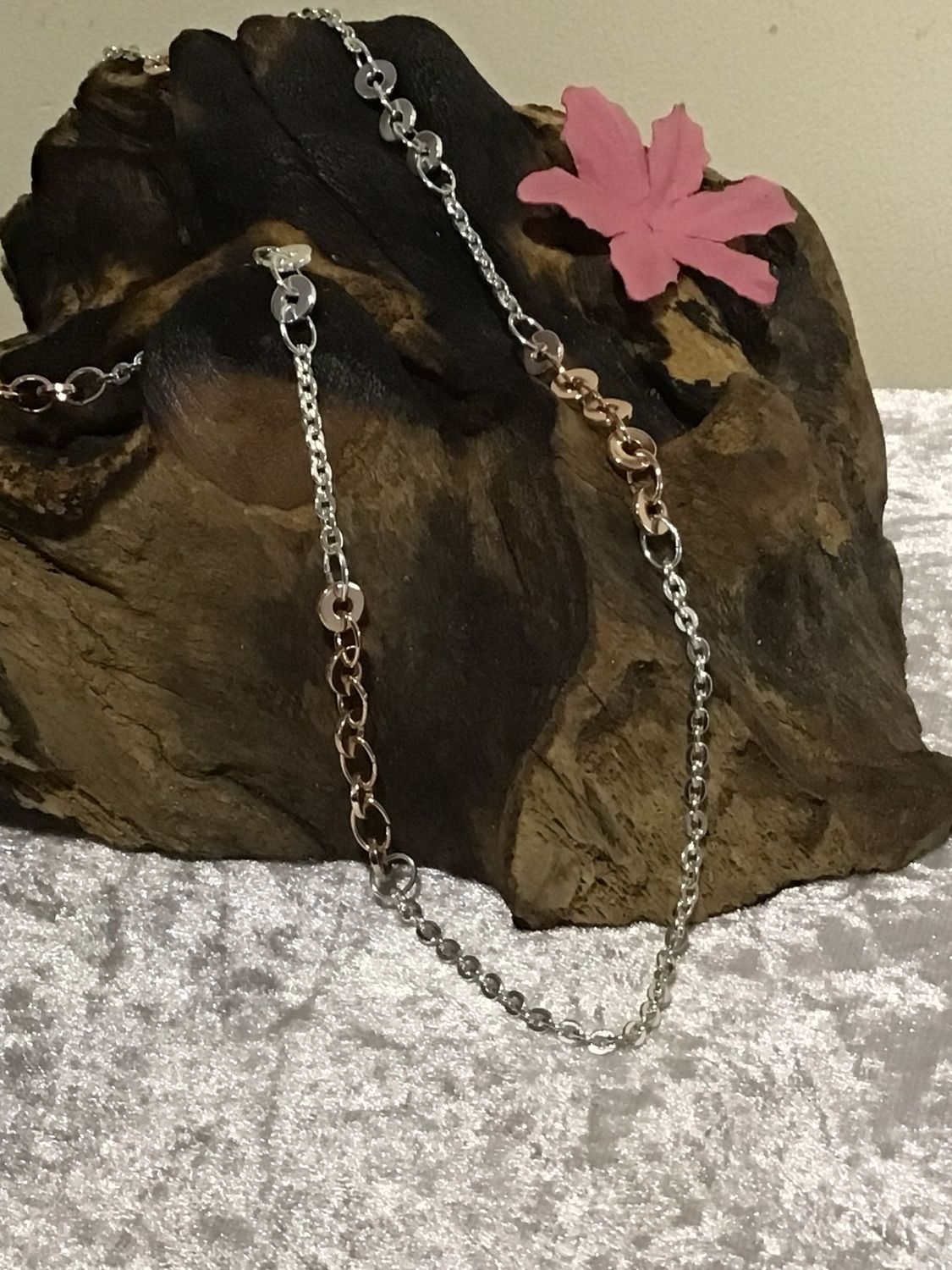 Silver and Rose Tone Chain Long Necklace