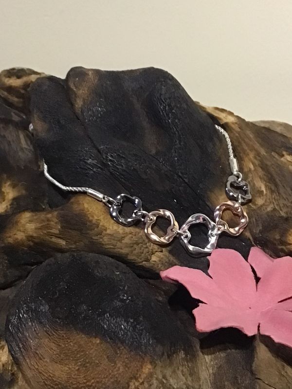 Silver, Rose and Black Tone Circles Friendship Bracelet
