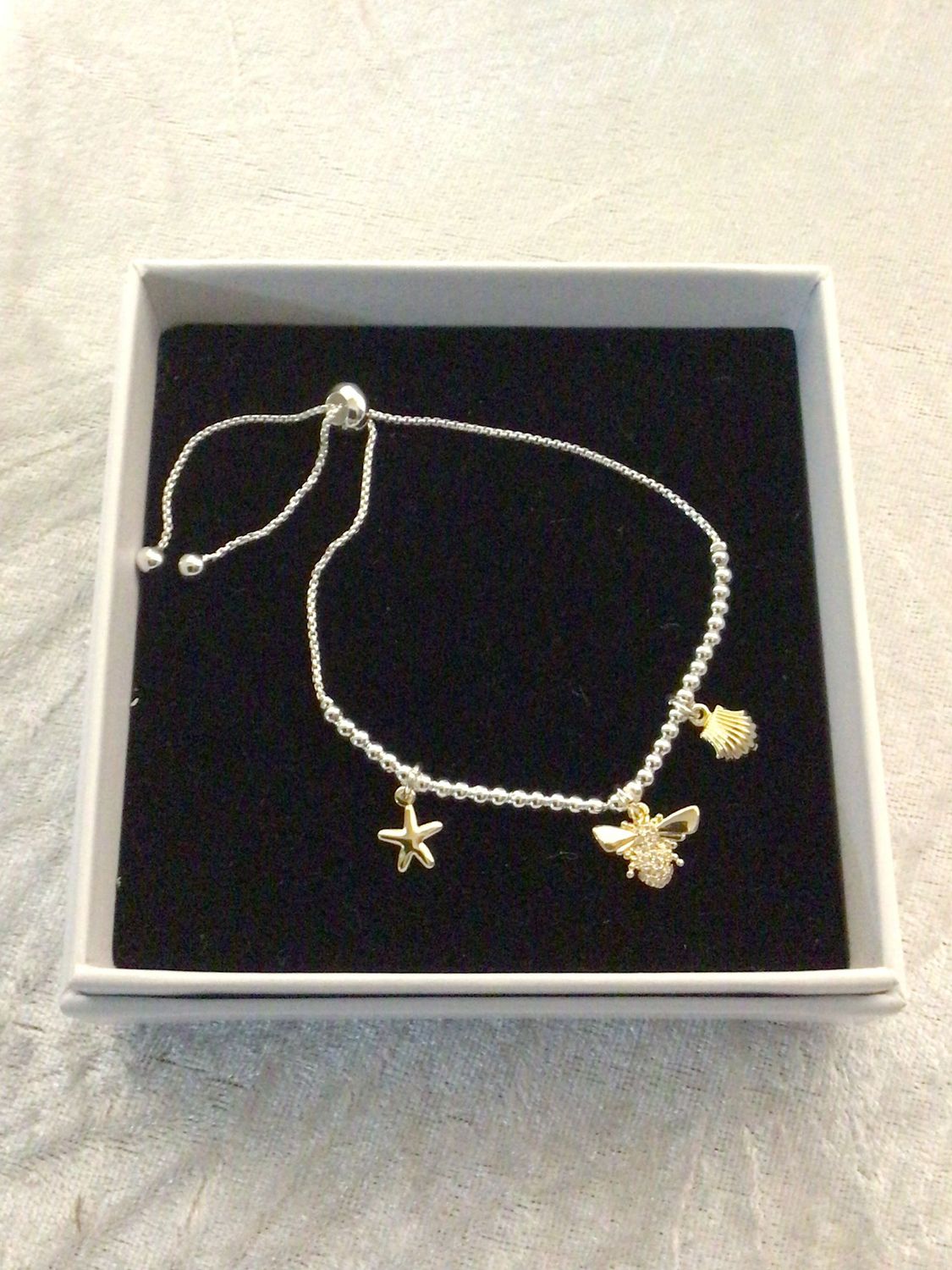 Silver and Gold Tone Bee, Starfish and Shell Friendship Bracelet