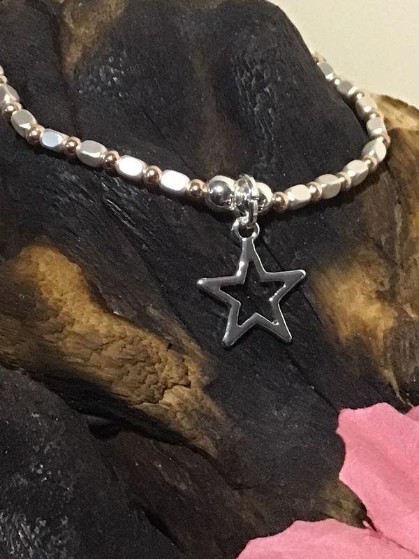 Silver and Rose Tone Star Stretch Bracelet