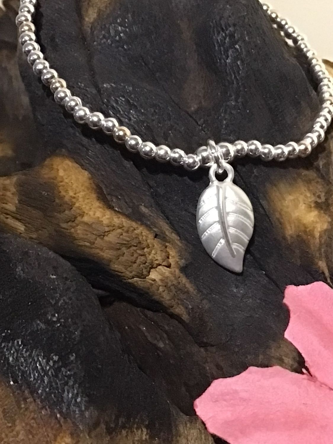 Silver and Rose Tone Leaf Stretch Bracelet