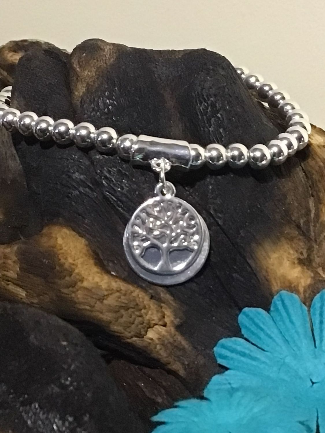 Silver Tone Tree of Life Stretch Bracelet