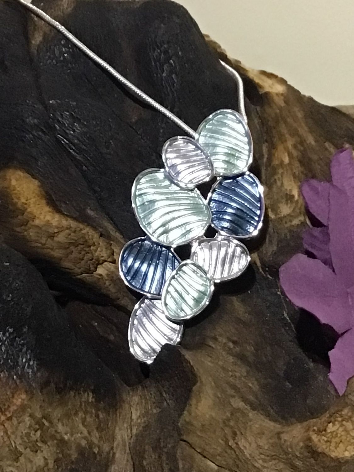Silver Tone Teal Shapes Necklace