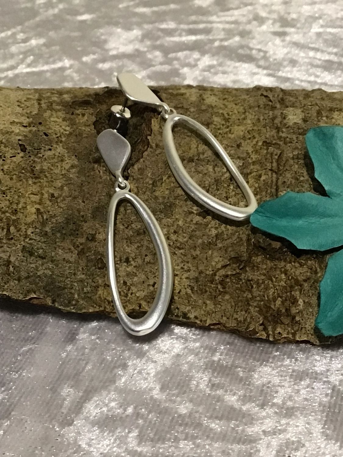 Silver Tone Oval Drop Earrings