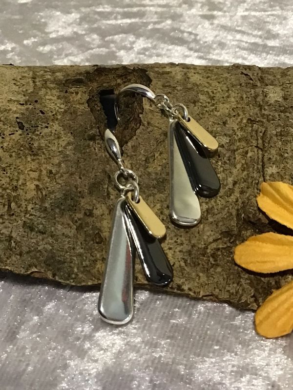 Silver, Gold and Black Tone Drop Earrings