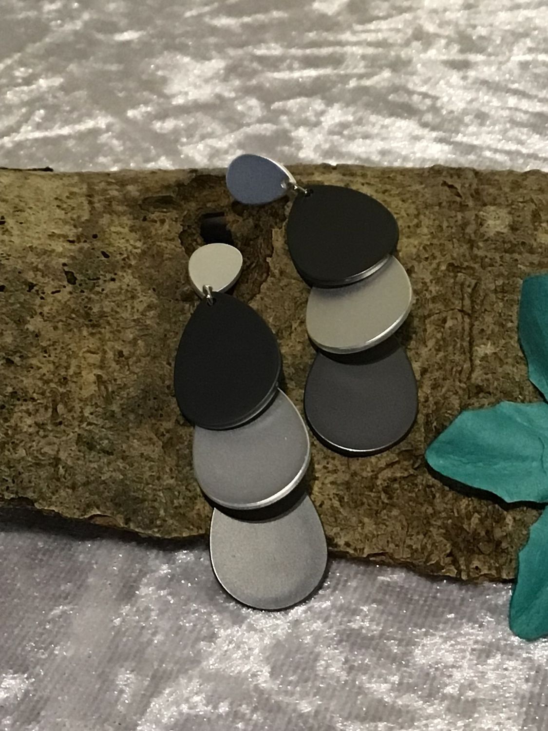 Silver and Black Tone Drop Earrings