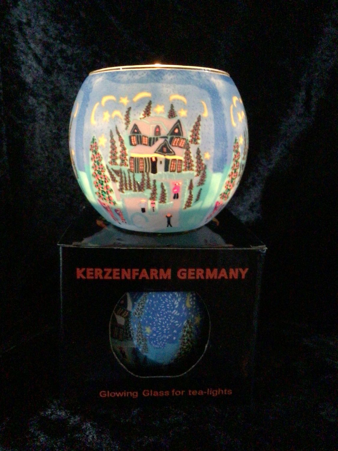 Winter Glowing Glass Tealight Holder