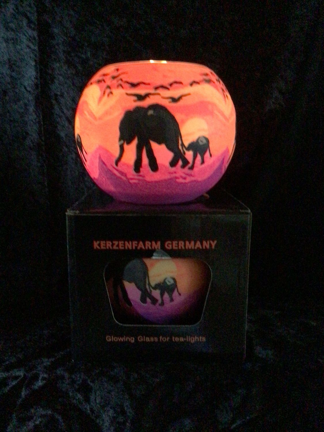 Elephant and Baby Glowing Glass Tea Light Holder