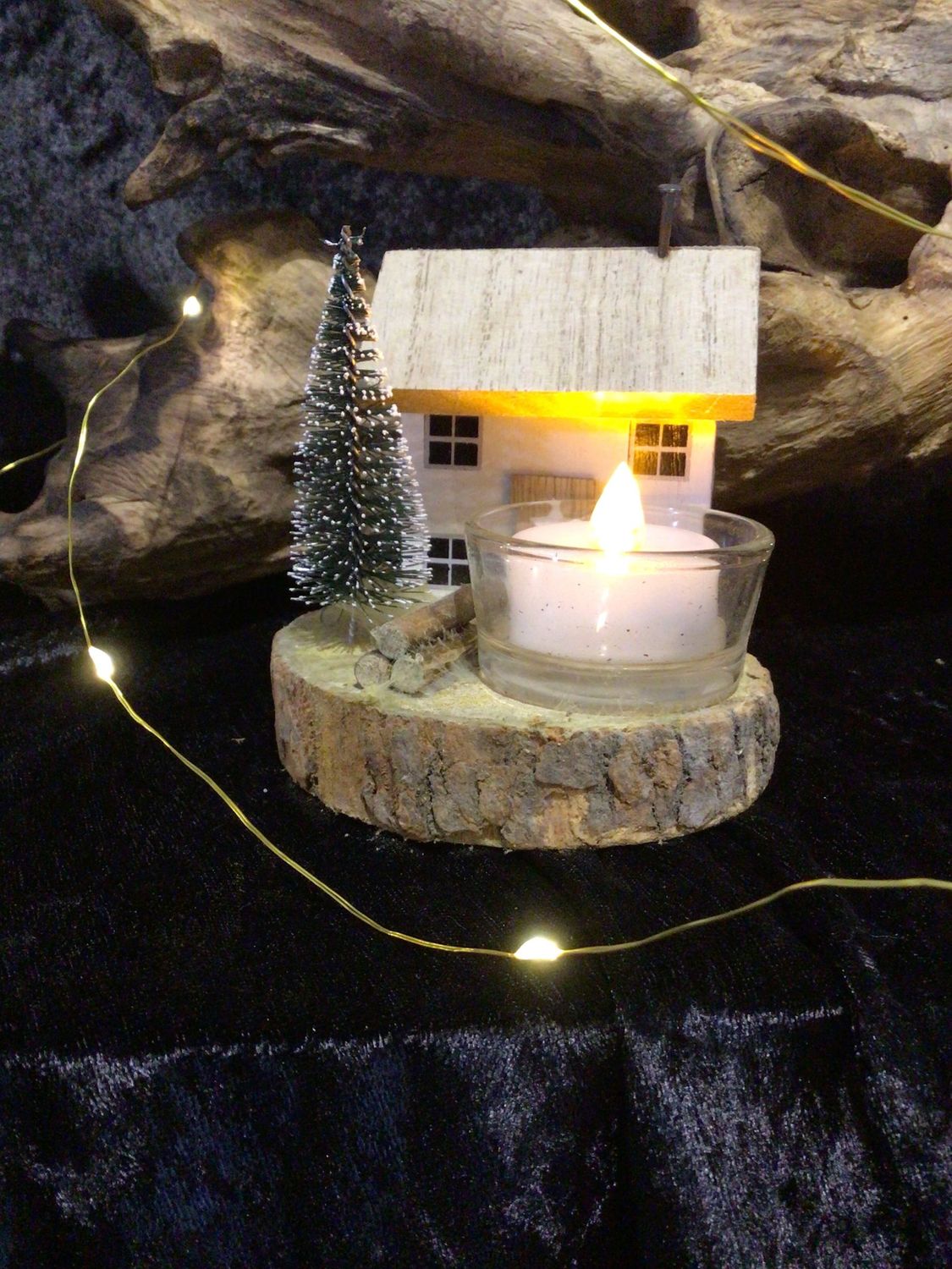 Wooden House Tealight Holder