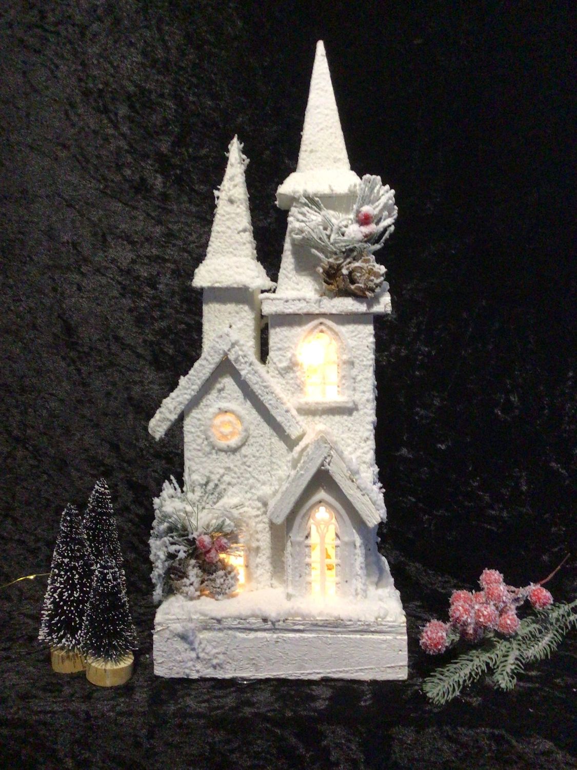 Wooden Illuminated White Christmas Church