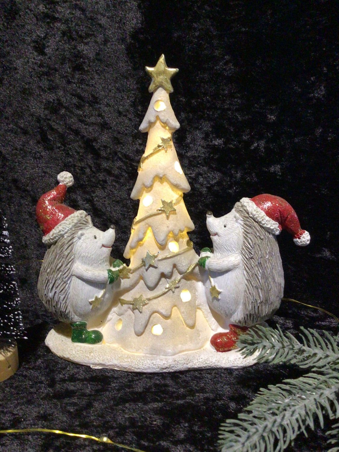 Hedgehogs with Light Up Christmas Tree