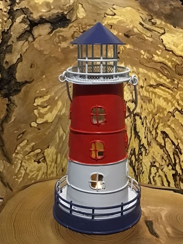 Red, White and Navy Metal Tealight Lighthouse