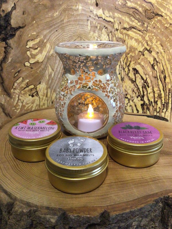 GOLD FLARED CRACKLE GLASS OIL BURNER