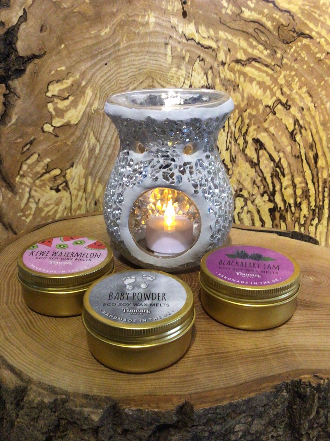 SILVER FLARED CRACKLE GLASS OIL BURNER