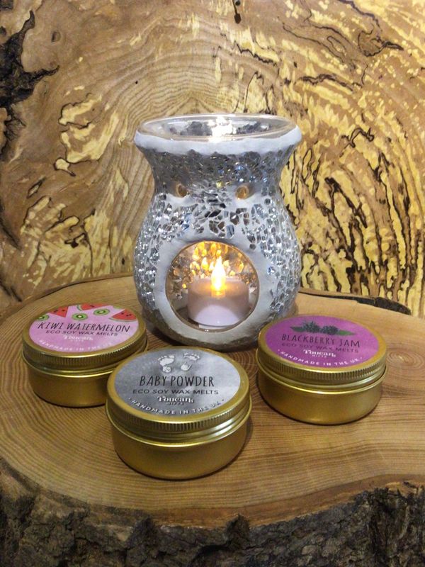 SILVER FLARED CRACKLE GLASS OIL BURNER