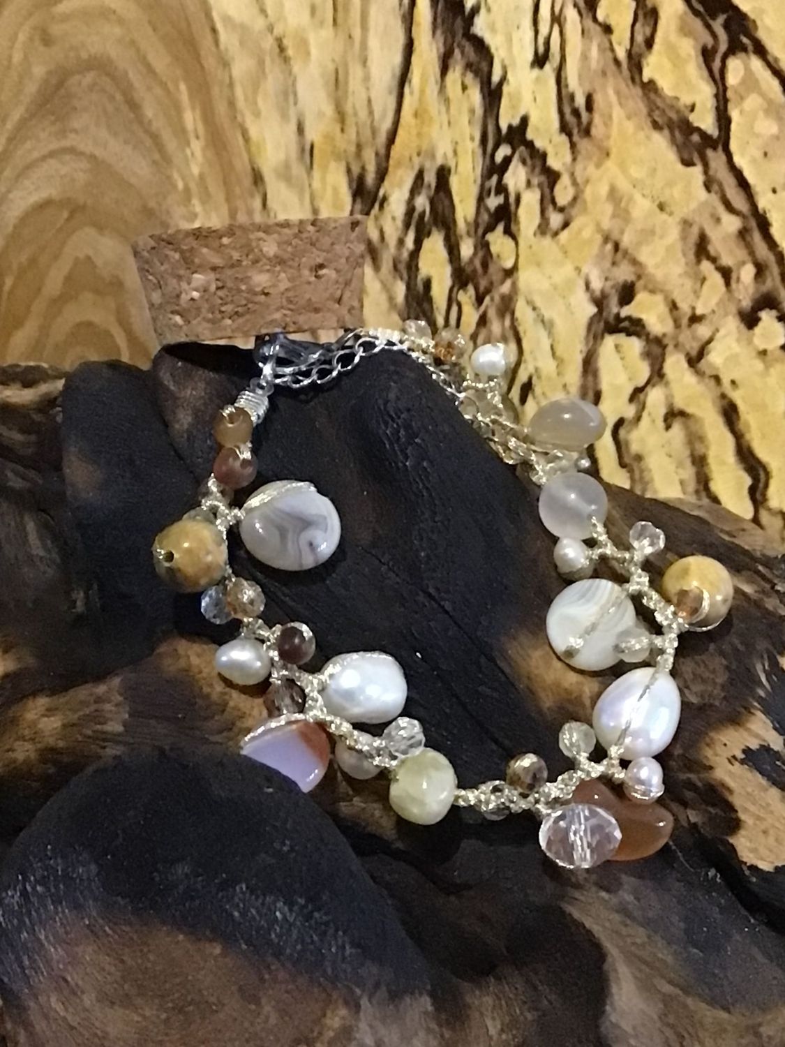 Agate, Pearl and Crystal Bracelet