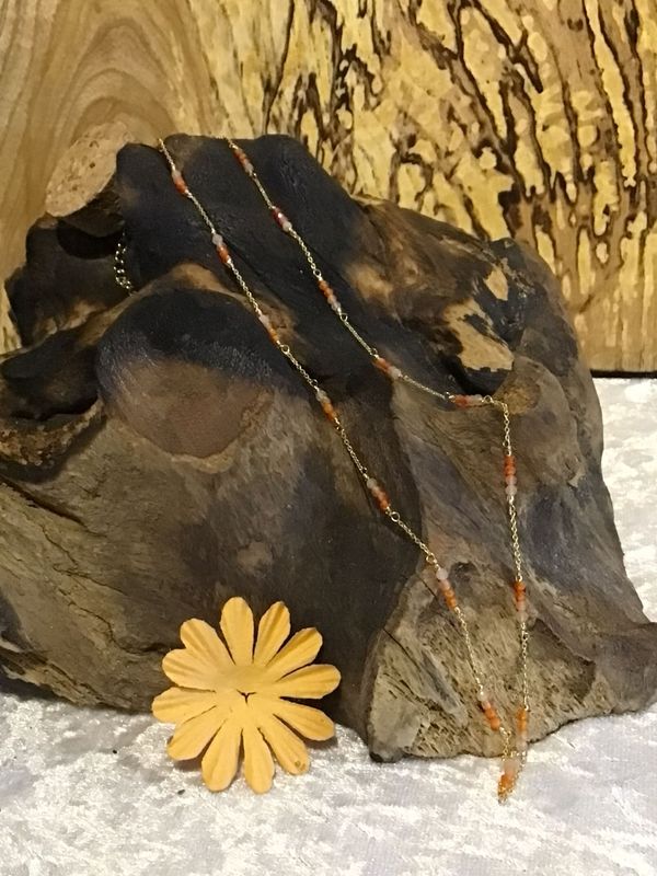 Cats Eye, Sunstone and Quartz Necklace