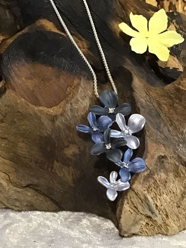 Silver Tone Blue Flowers Necklace