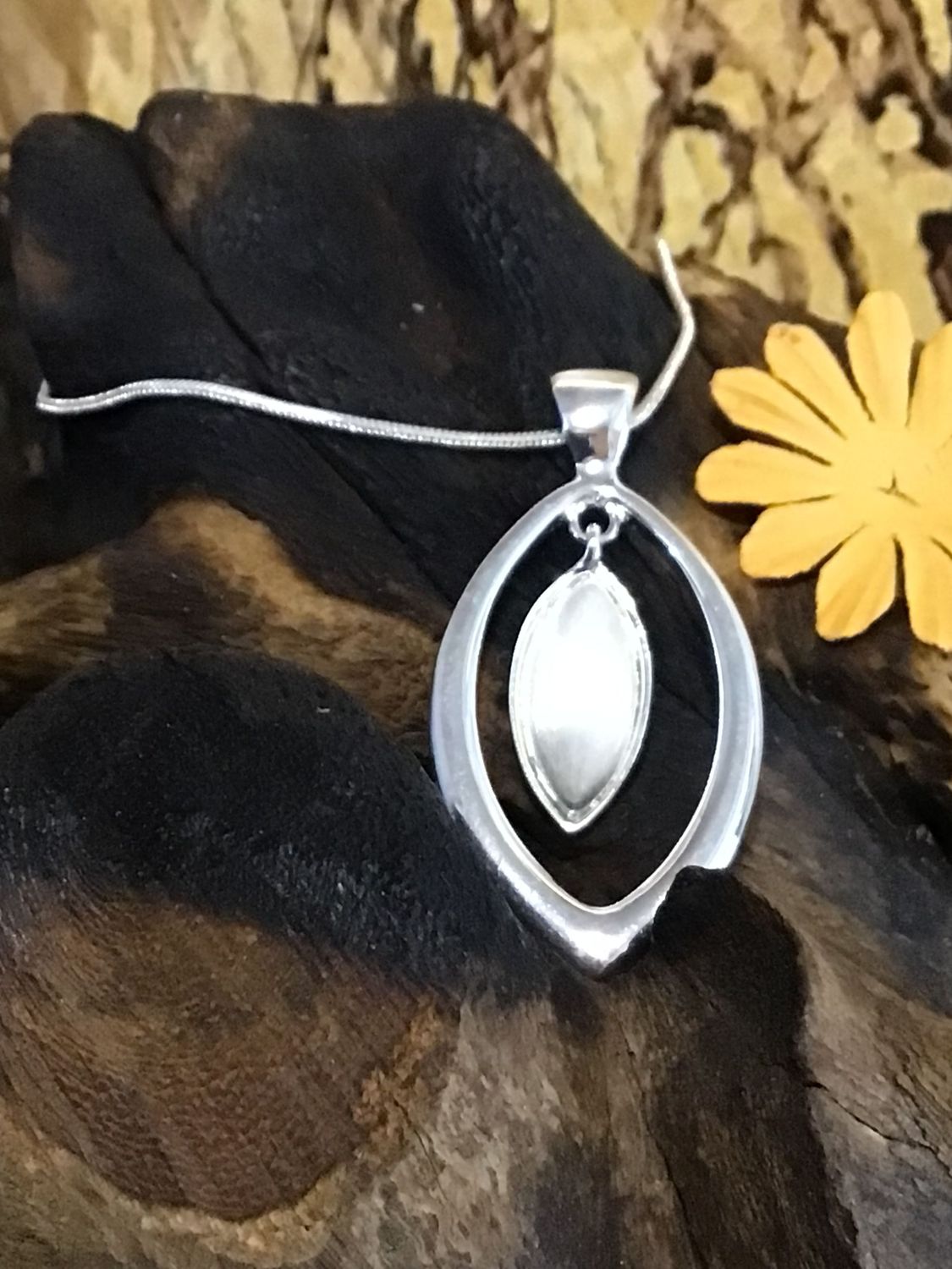 Silver Tone Oval Drop Necklace