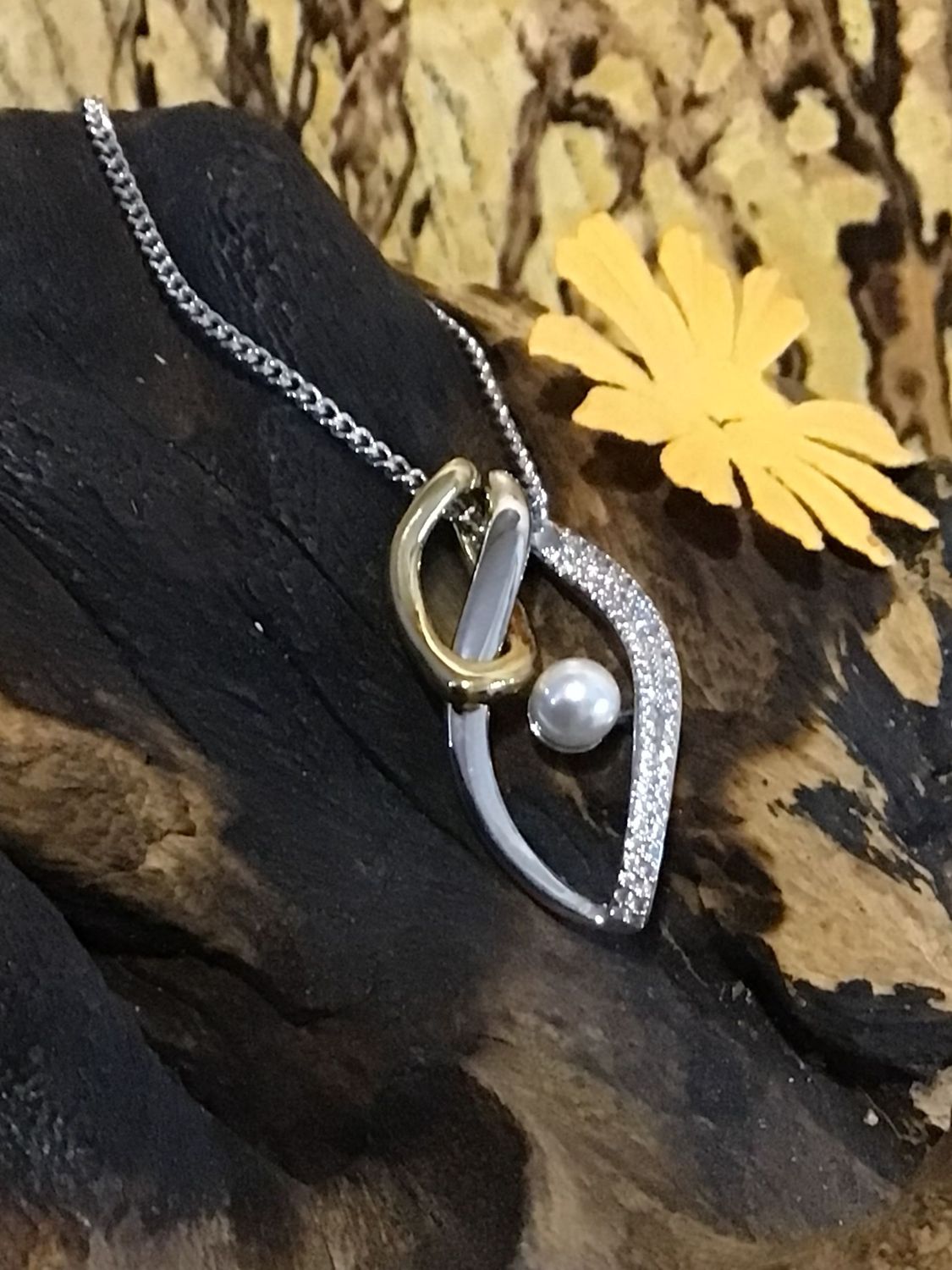 Silver and Gold Tone Swirl and Ball Necklace
