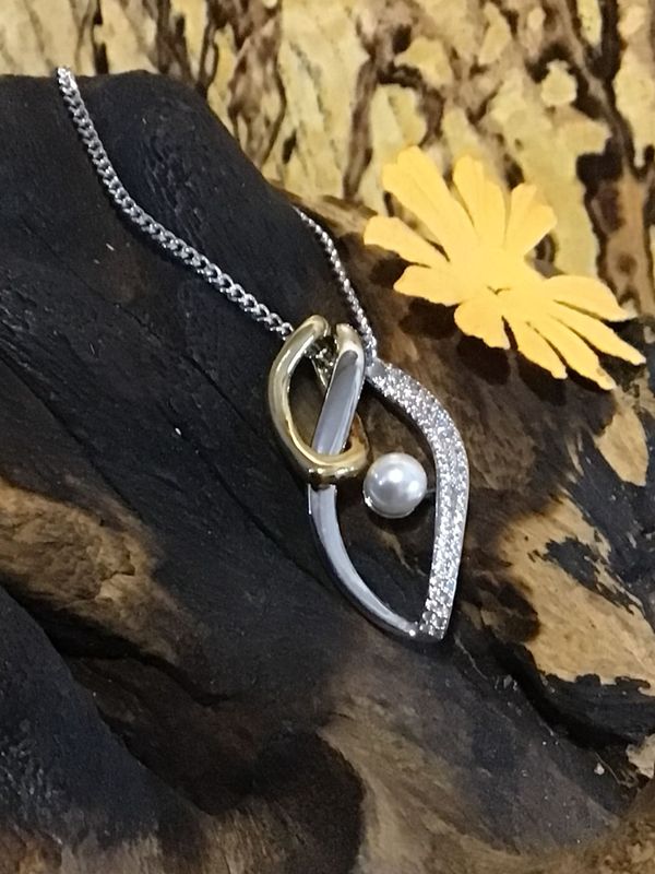 Silver and Gold Tone Swirl and Ball Necklace