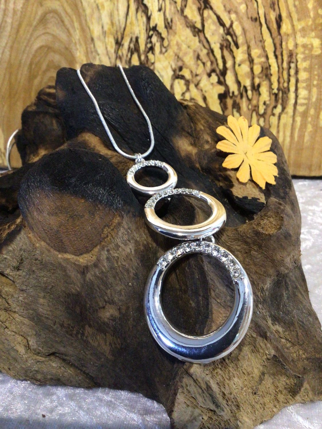 Silver Tone Triple Circles Long Necklace