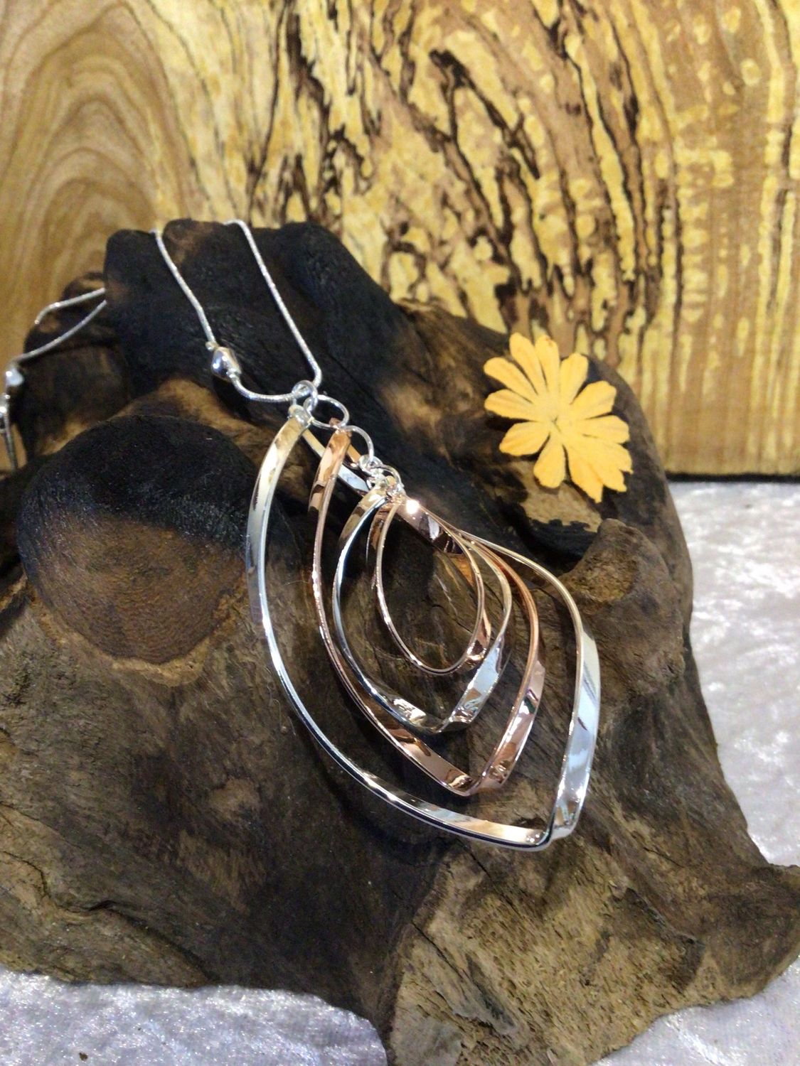 Silver and Rose Tone Swirly Long Necklace