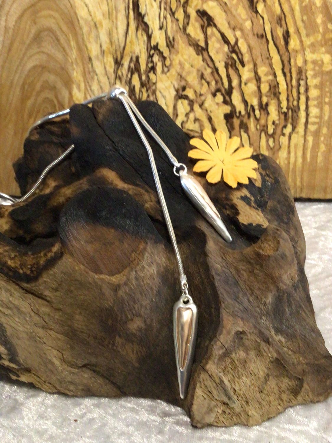 Silver and Rose Tone Droplets Long Necklace