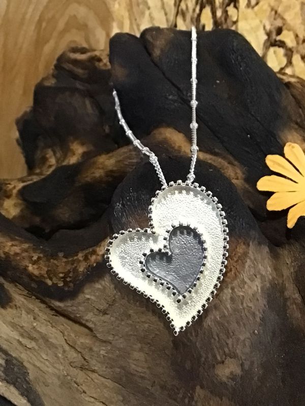 Silver Tone Inset Heart Necklace