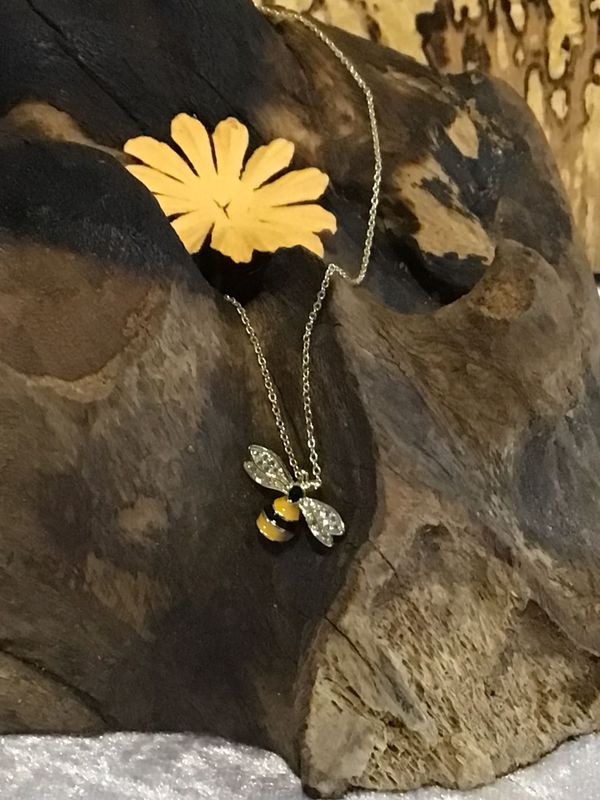 Gold Tone Yellow Bee Necklace