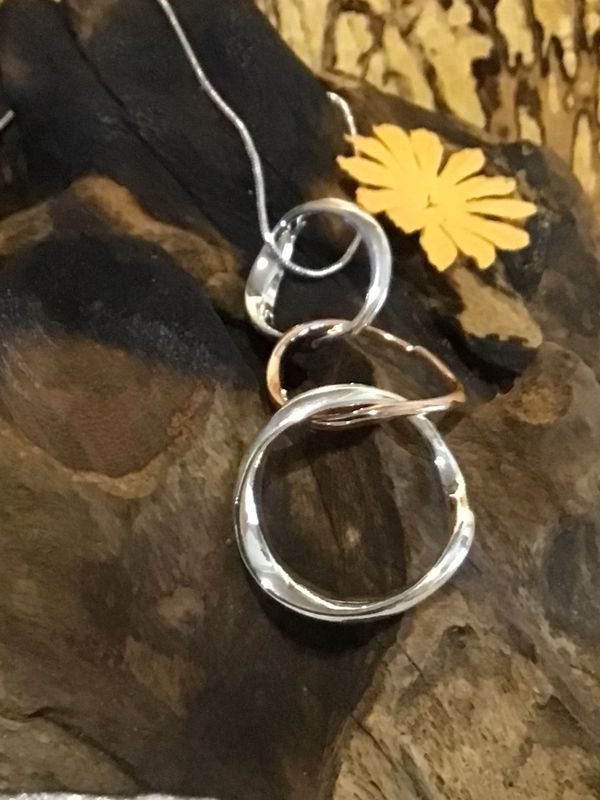 Silver and Rose Tone Circles Necklace