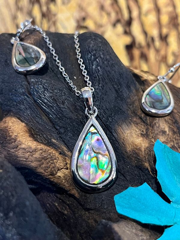 Pear Paua Shell Necklace and Earrings Set